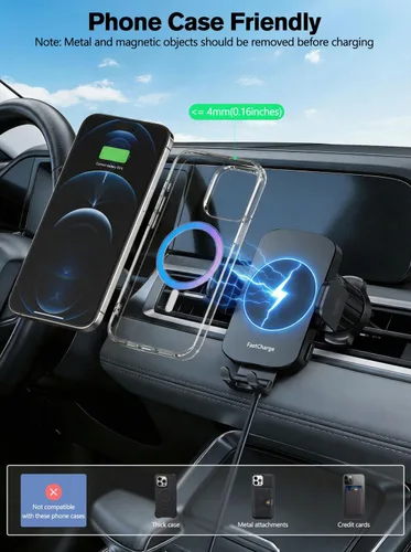 Vista 3 de Cargador de coche inalámbrico, soporte de teléfono de carga rápida de 15 W, soporte de teléfono con sujeción automática para parabrisas, ventilación