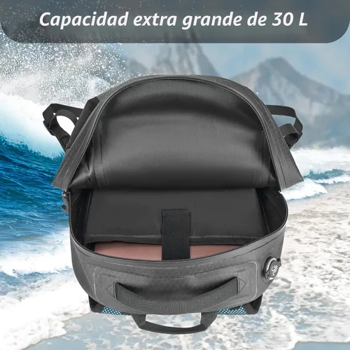 Vista 6 de Mochila impermeable Trudave, mochila impermeable sumergible, bolsa seca flotante recubierta de TPU con cierre hermético para kayak, pesca Negro