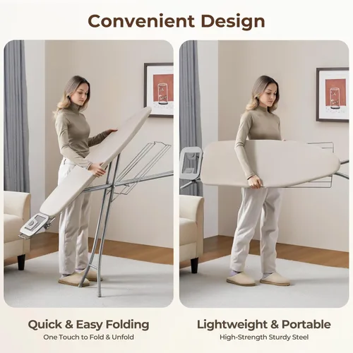 Vista 7 de Yaheetech Tabla de planchar, tabla de planchar compacta con soporte para cable, soporte para plancha de vapor y bandeja de almacenamiento inferior