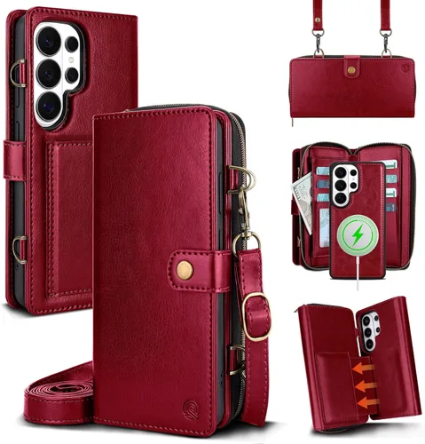Vista 20 de Funda tipo cartera para Samsung Galaxy S25 Ultra, funda tipo cartera multifunción, desmontable 3 en 1 magnética para Galaxy S25 Ultra, funda