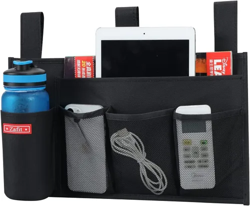Vista 11 de Zafit Organizador colgante para mesita de noche, organizador de almacenamiento para revistas, teléfono, control remoto (4 bolsillos, negro)