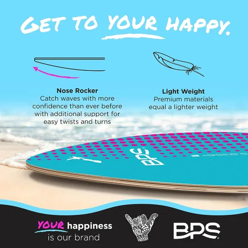 Vista 3 de BPS Skimboard 'Shaka' de Nueva Zelanda con almohadillas de agarre EVA de colores y capa transparente de alto brillo tablas de madera para aventuras