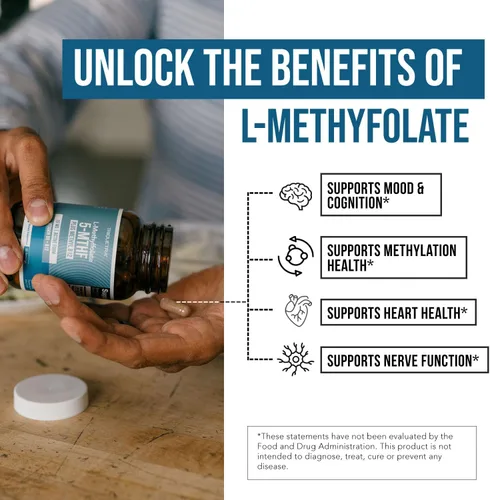 Vista 4 de L Metilfolato 15mg Plus Metil B12 Cofactor – Alta Potencia, Forma Activa 5-MTHF - Apoya el Estado de Ánimo, la Metilación, la Cognición – Formas