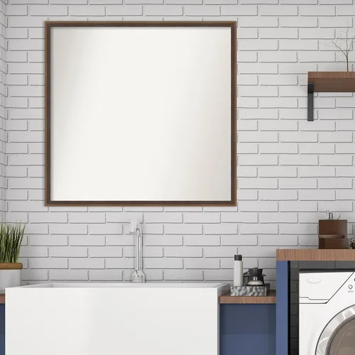 Vista 5 de Amanti Art Brown Bathroom Mirror for Over Sink, 28x29 Custom Made Hardwood Wedge Mocha Rectangle Vanity Mirror, Large Modern Wood Frame, Hangs