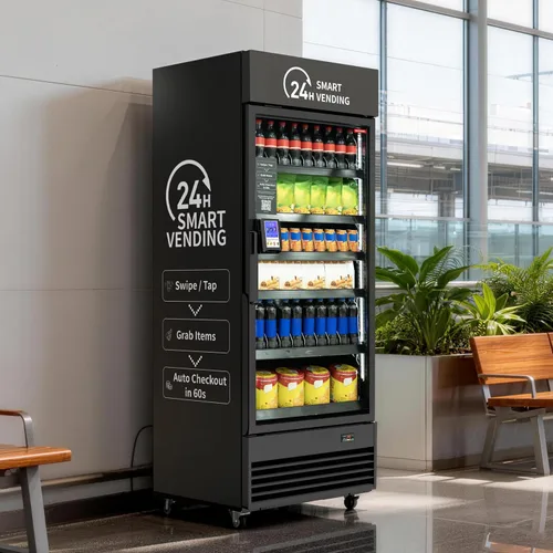 Vista 9 de Combo de máquina expendedora, máquina expendedora refrigerada inteligente con lector de tarjetas táctiles (negro, más B)