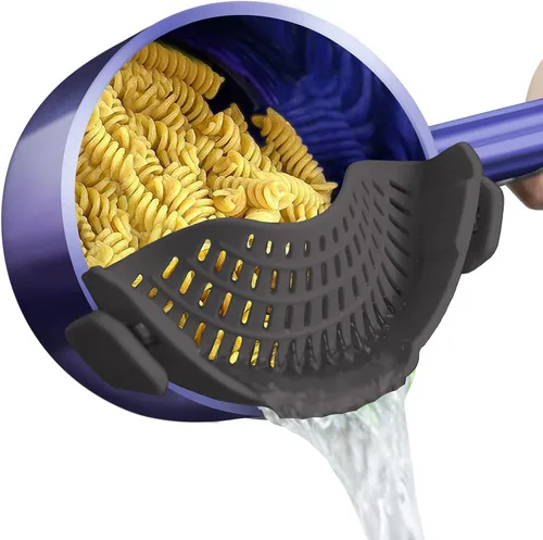 Vista 24 de AUOON - Colador grande con clip para todas las ollas y sartenes, colador de silicona de gran tamaño, diseño familiar, colador de pasta, colador