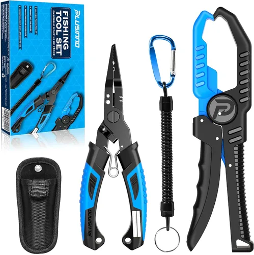 Vista 9 de PLUSINNO Equipo de pesca, herramientas de pesca, accesorios de pesca, kit de alicates de pesca resistentes a la corrosión, cuchillo de pesca, pinza