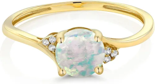 Vista 2 de Gem Stone King Anillo de compromiso para mujer de oro amarillo de 10 quilates con acento de ópalo simulado y diamante