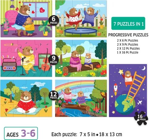 Vista 2 de Chalk and Chuckles Happy Habits-Rompecabezas 7 en 1 para niños de 3, 4, 5 años, juguetes educativos y de aprendizaje, caja de actividades para niños