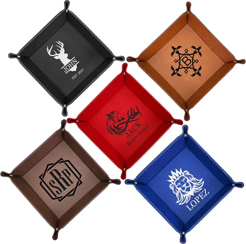 Vista 9 de Bandeja de valet personalizada de piel sintética con bandeja a presión, bandeja para joyas para monedas con nombre personalizado, regalo corporativo