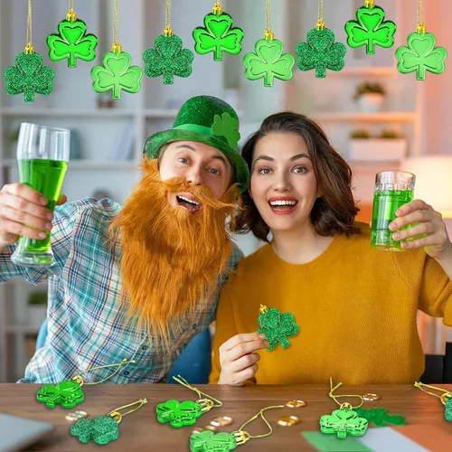 Vista 6 de JULMELON 36 Piezas Adornos de Tréboles del Día de San Patricio, Adornos de Mini Árbol, Decoración de Trébol Verde para Mesa de Comedor, Estante