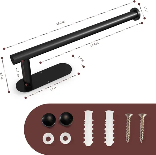 Vista 4 de DEKAVA - Soporte para toallas de papel para usar en la pared o debajo del gabinete en la cocina, autoadhesivo, de barra, estante, de acero Negro