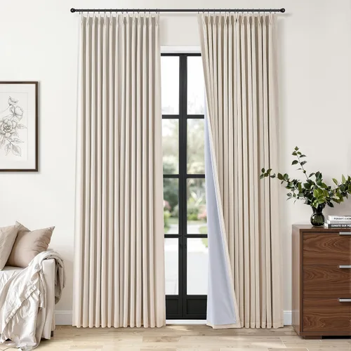 Vista 11 de Cortinas opacas plisadas de lino beige y blanco de 90 pulgadas de largo para dormitorio o sala de estar, juego de 2 paneles, oscurecimiento
