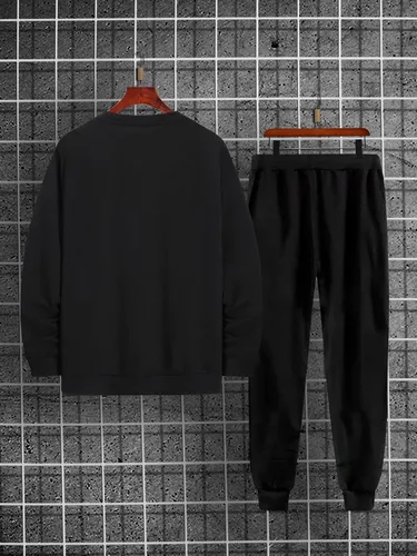 Vista 2 de Floerns Conjunto de sudadera con estampado gráfico de 2 piezas para hombre con pantalones con cordón