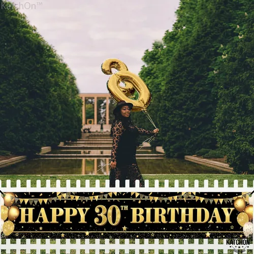 Vista 5 de KatchOn, Cartel grande de feliz cumpleaños 30 para patio, 120 x 20 pulgadas, decoraciones de cumpleaños número 30 para mujeres y hombres, pancarta
