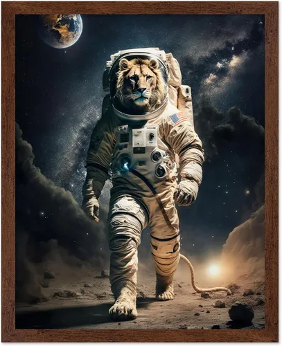 Vista 37 de Poster Master Póster vintage de animales – Impresión retro divertida – Regalo para artista, amigo – Oso Grizzly en traje espacial, astronauta, luna