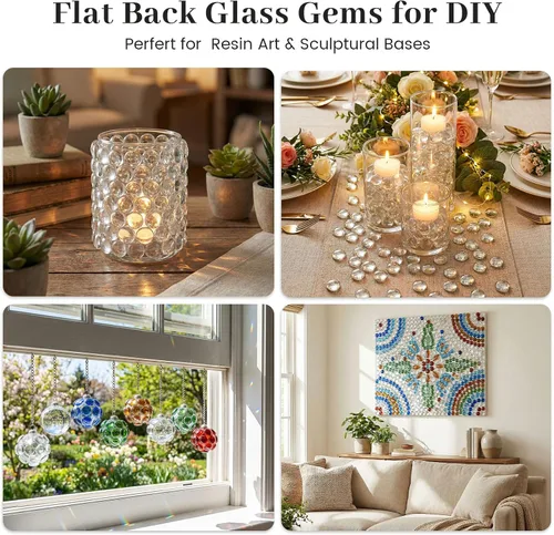 Vista 6 de FUTUREPLUSX - 50 cuentas de vidrio transparente, canicas planas para rellenos de jarrón Guijarros decorativos de cristal, rocas, pecera