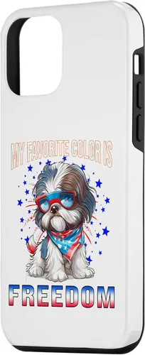 Vista 2 de Funda patriótica para iPhone 12 mini Shih_Tzu Dog American Flag del 4 de julio