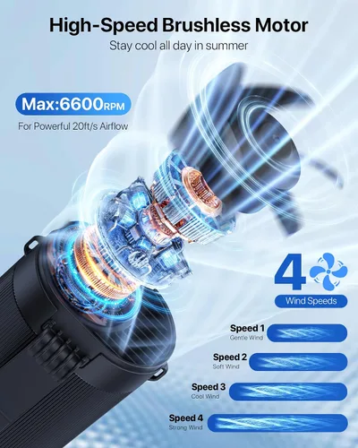 Vista 7 de Ventilador de cintura portátil, ventilador de cinturón de flujo de aire fuerte de 6600 RPM con tiempo de trabajo de 25 horas, ventilador personal