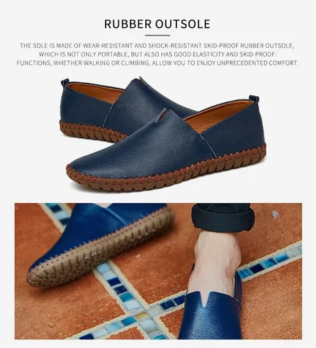 Vista 5 de Mocasines de cuero genuino para hombre, zapatos de conducción suaves para caminar