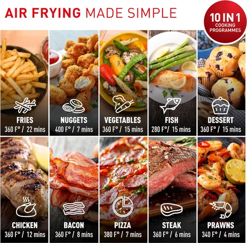 Vista 2 de T-fal Freidora de aire digital Easy Fry Max de 5.3 cuartos de galón: 10 programas de cocción versátiles, pantalla táctil intuitiva, cesta apta