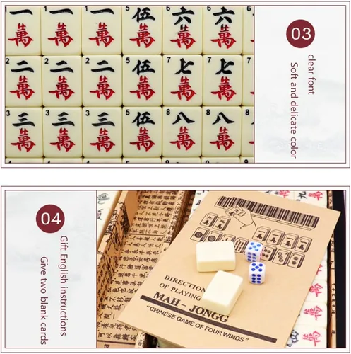 Vista 7 de Juego chino de Mahjong Mah Jong, juego de mesa de 144 azulejos, entretenimiento para viajes, fiesta, juego familiar, regalo