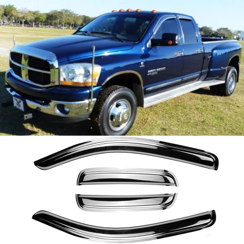 Vista 17 de Viseras laterales cromadas para ventana, deflector de ventilación de viento para Chevry Colorado/GMC Canyon Crew Cab 2004-2012, 4 piezas de montaje