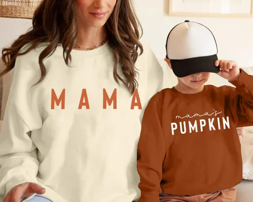 Vista 2 de ASTANFY Mommy And Me - Sudadera a juego para mamá y niña, trajes de otoño para fotos familiares, sudadera de calabaza
