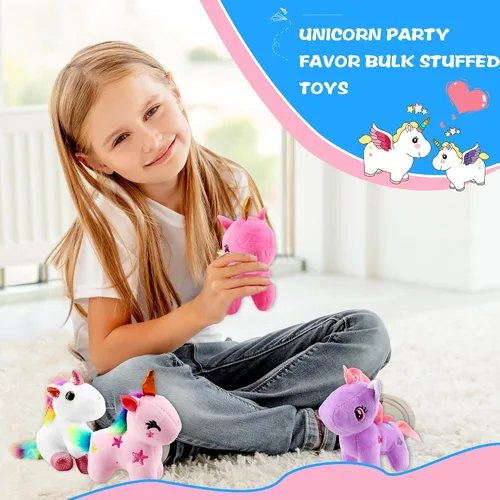 Vista 7 de Paquete de 24 minijuguetes de unicornio de peluche a granel, lindo unicornio de peluche pequeño con arco iris para Navidad, Pascua, boda, fiesta