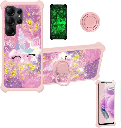 Vista 73 de jioeuinly Funda compatible con Oukitel P1 Pro con protector de pantalla de vidrio templado, policarbonato duro + silicona suave, soporte de anillo