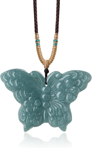 Vista 9 de Collar con colgante de jade real para mujeres y hombres, zorro, queen, dona, cruz, mariposa, elefante, sol filipino, joyería con dije de jadeíta