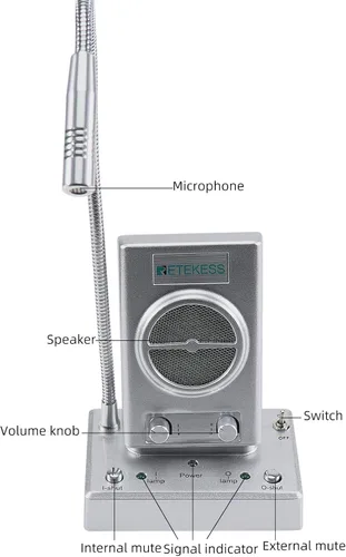 Vista 2 de Retekess TW102 Intercomunicador de ventana, sistema de intercomunicación, micrófono de 8 M, micrófono inalámbrico de conexión, altavoz para escuela