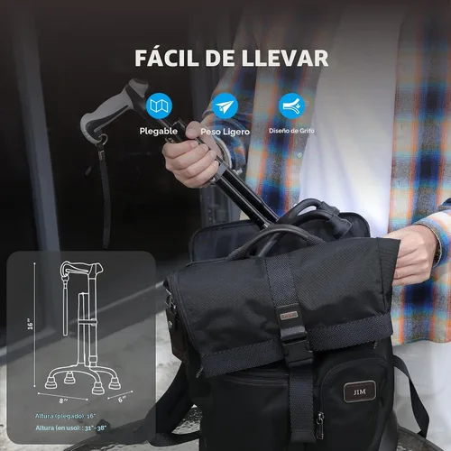 Vista 5 de Rehand Bastón cuádruple, bastón para caminar con mango ergonómico siempre y elegante base de 4 puntas para mayor estabilidad, bastones ajustables