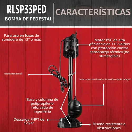 Vista 3 de Red Lion Bomba de pedestal automática RL-SP33PED, 115V, 1/3 HP, 3300 GPH