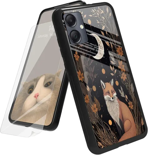 Vista 175 de Funda para Samsung Galaxy A12 5G con protector de pantalla, parte trasera de vidrio templado + TPU de silicona suave que absorbe los golpes