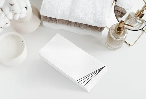 Vista 2 de Paquete de 50 toallas de mano de papel para invitados con sensación de lino, toallas de papel desechables súper absorbentes para baño, fiesta, bodas