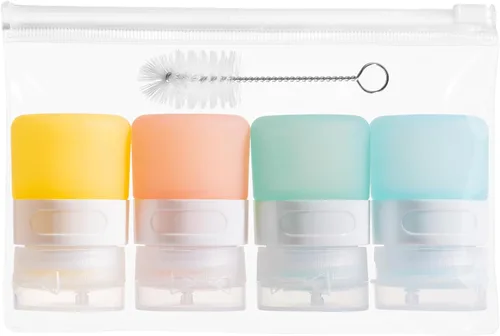 Vista 25 de MICEBAY Botellas exprimibles de condimentos para salsas, mini recipiente de silicona para aderezo de ensalada de 1 onza para llevar con bolsa