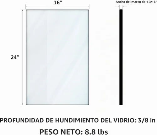 Vista 2 de VocalStar - Espejo de baño negro de 16 x 24 pulgadas para pared, espejo rectangular de esquina cuadrada con marco de metal negro para tocador