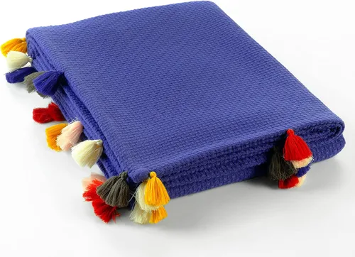 Vista 10 de Manta 100% algodón, suave, lisa y duradera, para sofá, cama, estilo piqué con decoración de pompones, mantas de algodón tamaño Queen, ideal