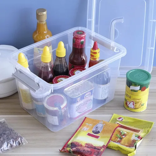 Vista 5 de Caja de almacenamiento de plástico transparente de 10 L, caja de cierre de almacenamiento de 6 unidades Contenedores de plástico con tapa y asa