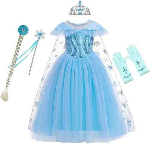 Vista 48 de Frozen - Vestido de princesa Elsa para niñas, disfraz de Halloween, Navidad, cumpleaños, fiesta, vestido de tul con accesorios