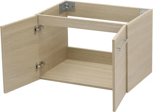 Vista 4 de Juego de lavabo flotante para montaje en pared. Tocador tostado, fregadero de cerámica para encimera de piedra plana blanca, 24 pulgadas