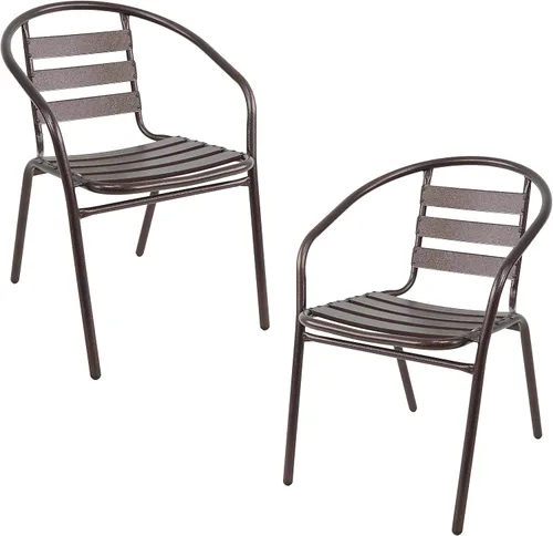 Vista 10 de Juego de 2 sillas apilables de aluminio de metal para restaurante para interiores y exteriores, ligeras, para comedor, patio, tienda
