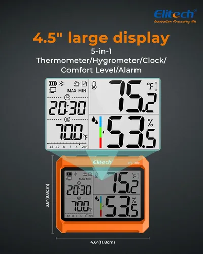 Vista 8 de Elitech Termómetro higrómetro digital Bluetooth, termómetro para refrigerador con aplicación gratuita, monitor de humedad de temperatura en tiempo