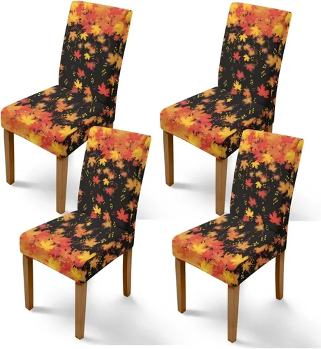Vista 11 de Rnyleeg Juego de 1 fundas para sillas de comedor de otoño, diseño de hojas, para sala de estar, sin brazos, funda elástica para silla de cóctel