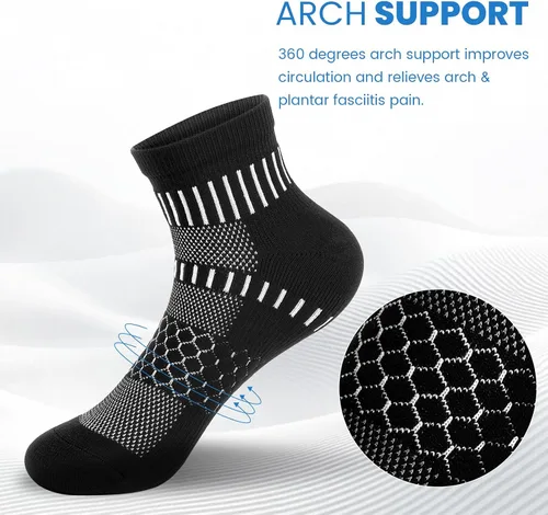 Vista 2 de IRAMY Calcetines de compresión de tobillo para hombres y mujeres, acolchados, para correr, atléticos, alivio de la fascitis plantar, 2/4/6 pares