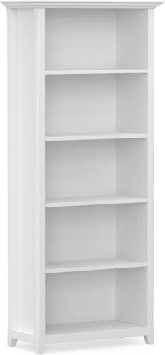 Vista 18 de SIMPLIHOME Amherst - Librero de 70 pulgadas de alto con 5 estantes de madera maciza en color marrón rústico, almacenamiento transicional para sala