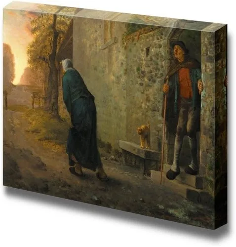 Vista 6 de wall26 - Waiting by Jean-Francois Millet - Lienzo impreso para pared, reproducción de pintura famosa - 12 x 18 pulgadas