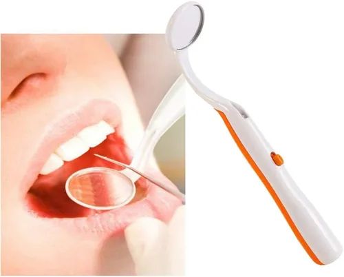 Vista 5 de Espejo dental con herramienta de luz, espejo de inspección de dientes con luz LED, ángulo de curva antiniebla, herramienta de cuidado bucal