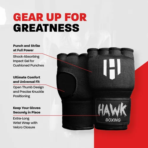 Vista 2 de Hawk Guantes Interiores Acolchados de Entrenamiento con Gel Vendas Elásticas para las Manos para Guantes de Boxeo Vendas Rápidas Hombres y Mujeres